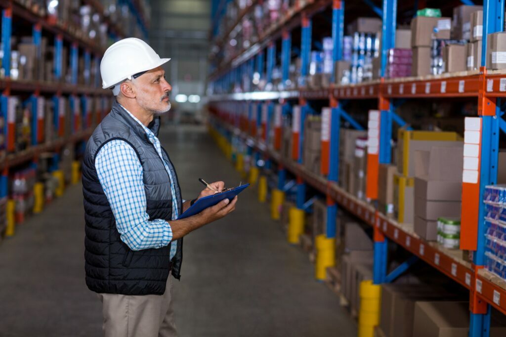 Warehouse worker checking the inventory